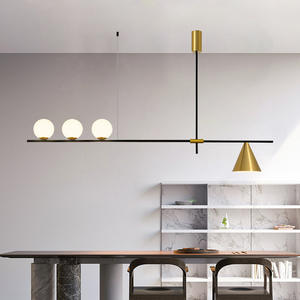 Lampe suspendue à trois têtes minimaliste postmoderne nordique, lampe à barre longue unique pour table à manger, restaurant, design créatif - Product Image 4