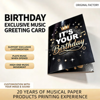 Carte musicale d'anniversaire à prix d'usine avec lumière LED, carte de vœux musicale personnalisée en gros pour boutique de cadeaux, faible MOQ