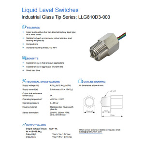Capteur de niveau de liquide SST UK LLG810D3-003, capteur photoélectrique à pointe en verre en acier inoxydable, montage fileté 1/2 NPT - Product Image 1