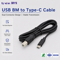 Harness USB B Male ke Type C Male USB 2.0 BM ke USB-C Kabel Kustom untuk Printer Peralatan Industri Pabrik OEM