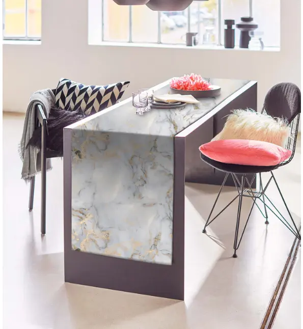 Stampa tovaglia marmo modello bronzante 100% poliestere tessuto per la casa e materiale per rotoli