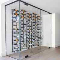 Porte-vin de luxe en acier inoxydable Foshan, design moderne haut de gamme avec LED, pour montage au sol ou au plafond, mobilier de maison, taille et couleur personnalisables, idéal pour bar.