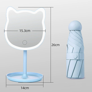 Điều khiển cảm ứng thông minh Led Gương trang điểm Máy tính để bàn-hình dạng tai mèo dễ thương với thiết kế sáng - Product Image 3