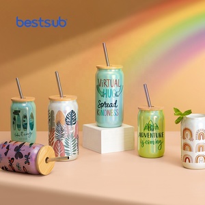 BestSub Đồ Uống Nước 18Oz <span class=keywords><strong>550Ml</strong></span> Thủy Tinh Cầu Vồng Lấp Lánh Trong Suốt Cốc Hình Lon Cola Cốc Cốc Cốc Có Nắp Và Ống Hút - Product Image 1