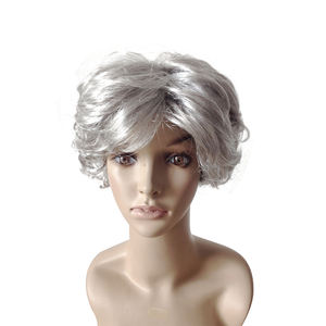 Perruque de femme âgée pour femme, perruque courte bouclée de grand-mère et lunettes, perruques de grand-mère blanc argenté pour femme âgée, cosplay, fête d'Halloween - Product Image 2