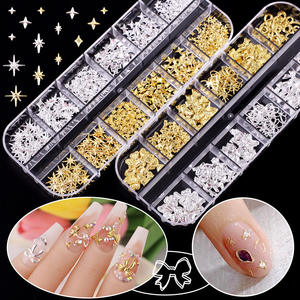 12 rejillas oro plata cinta arco flor aleación Nail Art Charms oro plata <span class=keywords><strong>uñas</strong></span> remaches accesorios decoraciones <span class=keywords><strong>uñas</strong></span> suministros - Product Image 3