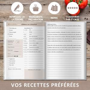 Libro di ricette vuoto A5 con copertina rigida, da compilare con 100 ricette, 224 pagine, diario di cucina fai da te, regalo per la famiglia e la cucina - Product Image 4