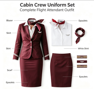 Set Completo Uniforme da <span class=keywords><strong>Hostess</strong></span> di Volo Professionale per Donne, Completo con Blazer, Gonna, Sciarpa, Outfit da Lavoro Personalizzato - Product Image 3