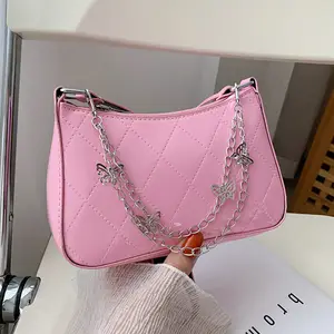 Borsa a catena da donna tinta unita nuova moda singola spalla retro indanza diamante piccole borse quadrate per donna