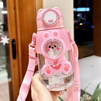 Bouteilles d'eau en plastique réutilisables pour enfants, avec paille, motif dessin animé mignon pour filles, gourde portable pour l'école