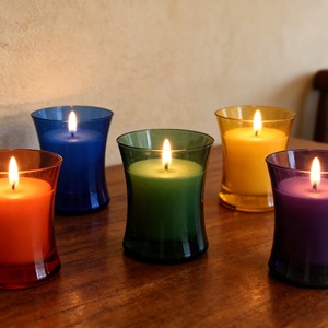 LANGXU Pot à bougie violet, vert et blanc, en verre, à taille conique, forme courbe unique, récipient vide pour <span class=keywords><strong>décoration</strong></span> intérieure moderne et élégante - Product Image 1
