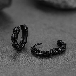 Pendientes de Aro con Diseño de Esqueleto E3015, Negros, Plata 925, Estilo Punk, Unisex, para Uso Diario - Product Image 4