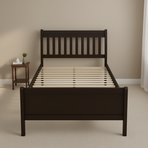 Base de Cama Doble Tipo Trineo con Plataforma de Madera, Cabecera y Piecera, Acabado Espresso, Construcción de Madera Sólida, Estilo Tradicional - Product Image 2