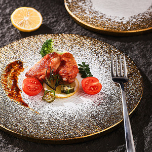 Set di <span class=keywords><strong>Piatti</strong></span> in Ceramica Opaca Dorata Rotondi e <span class=keywords><strong>Quadrati</strong></span> da 8, 10, 12 Pollici per Casa, Ristorante, Hotel - Product Image 3