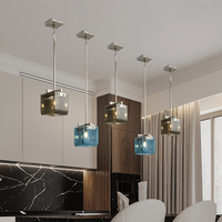 Luminaire suspendu carré en verre Kasanto, luminaire de plafond en fer, douille E14, AC 220V, commande par interrupteur, décoration d'hôtel