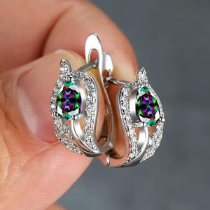 Pendientes de Aro E2599 con Cuarzo Arcoíris, Plata 925, Cristal Geométrico, Joyería para Mujer para Fiestas - Product Image 3