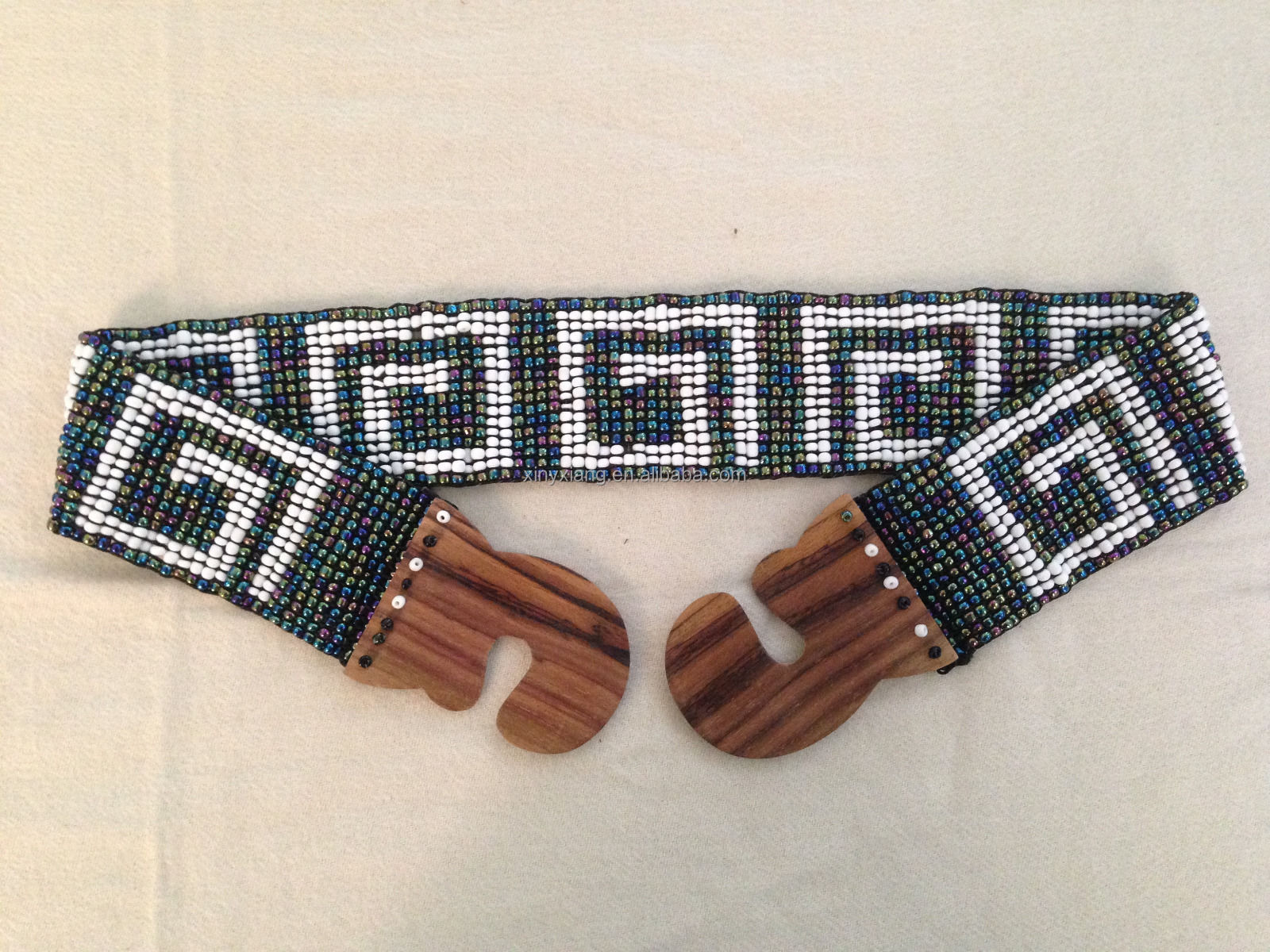 Vintage Hand Beaded Stretch Belt Vintage 1920s Womens Hand Beaded Floral Belt, Antique Art  main image 2