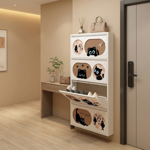 Slim Entryway <strong>Storage</strong> for <strong>Hallway</strong> &amp; <strong>Small</strong> Apartment Space-Saving Cat-Themed <strong>Shoe</strong> Cabinet with Flip Doors Mueble De Zapatos - Product Image 1