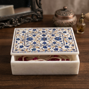 Royal Lapis Lazuli Marble Inlay Polished Eco-Friendly Figurine Jewelry <b>Keepsake</b> <b>Box</b> Handmade Octagonal Pietra Dura Stone Hindu - Product Image 1