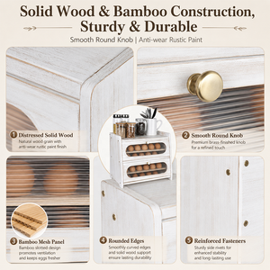Shabby Chic Bamboo 2-Tier Pull-Down Door Egg Organizer, Transparent Egg Holder with Recessed Window, Kitchen Countertop Egg <strong>Stor</strong> - Product Image 3