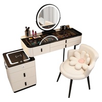 Coiffeuse Intelligente avec Recharge Sans Fil, Coiffeuse de Chambre Luxe Léger Style Nordique, Table de Maquillage Moderne Simple et Multifonctionnelle pour Princesse