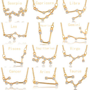 Cartone stella 12 collane con segno zodiacale collana girocollo con catena con ciondoli in cristallo per regalo di gioielli di compleanno da donna - Product Image 1