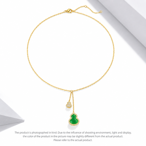 Collier pendentif gourde en émail vert, acier inoxydable, zircon, plaqué or 14K sous vide, chaîne réglable 39+6 cm - Product Image 1