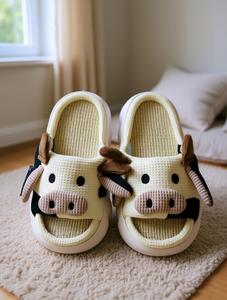 Pantofole a Forma di Mucca Cartoon per Donna, in Maglia EVA con Fodera Morbida in Peluche, per Tutte le Stagioni, Uso Domestico, Taglie 36-41, Spessore Suola 40mm - Product Image 2