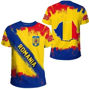 Fitspi Roemenië Voetbal Jersey Roemeense Vlag Grafische T-Shirts Mannen Gym Sport T-Shirts 3d Voetbalclub Team T-Shirt Groothandel