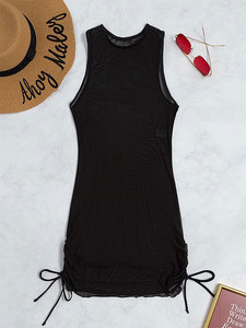 Robe transparente grande taille à col montant sans manches, deux couleurs, avec cordon de serrage sur les côtés, idéale comme cache-maillot de plage - Product Image 6
