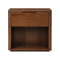 Nouvelle table d'appoint en chêne à 1 tiroir avec étagère ouverte, design français pour salon, coins arrondis.