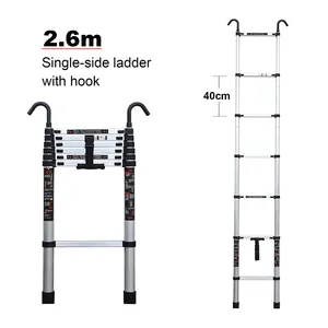 Stability Telescoping 2.6m Hook Ladders Aluminum Wall Mounted Ladder Foldable Outdoor Indoor Ladders