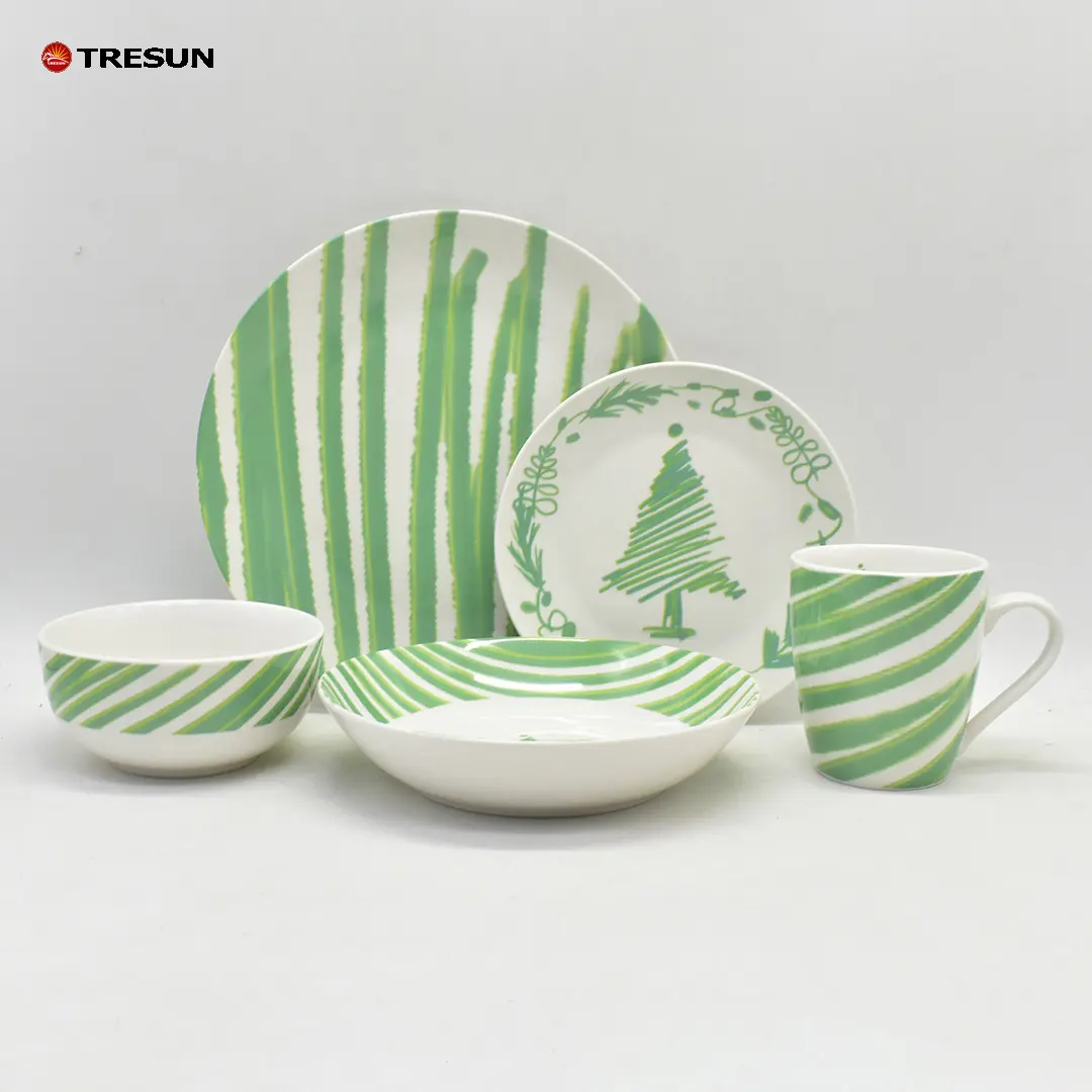 American twig tree green 20 24 16 32 piece christmas themmed earthenware dinnerware set for Christmas and Birthday