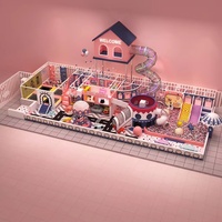 Équipement de jeu intérieur personnalisé sur le thème des pastels : Maison WELCOME, toboggan en spirale, carrousel, piscine à balles, mur d'escalade |   FEC pour enfants