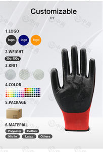 Guantes de trabajo de construcción personalizados Guantes de seguridad mecánica industrial de punto antideslizantes con revestimiento de nitrilo negro de nailon de poliéster rojo - Product Image 6