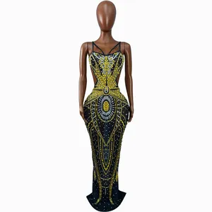 <span class=keywords><strong>Abito</strong></span> da Sera con Spalline Sottili, Strass e Inserti in Rete, Vestito Dorato per Feste e <span class=keywords><strong>Red</strong></span> <span class=keywords><strong>Carpet</strong></span> da Donna - Product Image 3