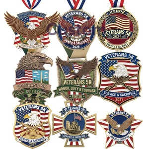 Medallas de Veteranos de 5K de Esmalte Duro y Suave de Metal con Diseño Gratuito Directo de Fábrica - Product Image 1