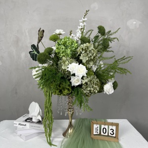 DKB lancia il nuovo prodotto: sfere di fiori artificiali verdi e bianchi, sfere di fiori in seta per decorazioni di matrimoni interne ed esterne - Product Image 1