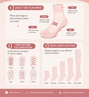 Chaussettes de yoga et de pilates antidérapantes avec logo personnalisé, votre propre design, chaussettes à grip pour femmes, chaussettes à grip personnalisées pour le pilates et le yoga
