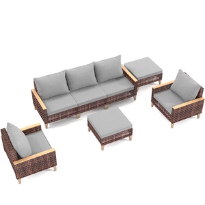 5 Piece mây phòng chờ ăn uống với đệm ngoài trời đồ nội thất sofa Set mây <span class=keywords><strong>Patio</strong></span> chỗ ngồi nhóm cho <span class=keywords><strong>Patio</strong></span> vườn - Product Image 2