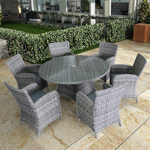 Phong Cách Hiện Đại Chất Lượng Cao Patio <span class=keywords><strong>Wicker</strong></span> Mây Dệt Ngoài Trời Vòng Bàn Ăn Và 6 Mảnh Ghế Đặt - Product Image 3