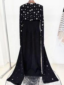 Robe <span class=keywords><strong>longue</strong></span> de <span class=keywords><strong>soirée</strong></span> élégante pour femme OUDINA, de haute qualité, ornée de perles et de diamants, avec manches cape longues - Product Image 5