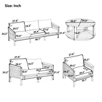 [Stock US] Ensemble de mobilier de patio en bois d'acacia 5 pièces, 5 places - Canapé, 2 fauteuils + une table basse, expédition domestique aux États-Unis, MOQ 1