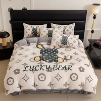 Housse de couette de marque Designer noir blanc grille hiver chaud lait polaire linge de lit 4 pièces ensemble de literie housse de couette
