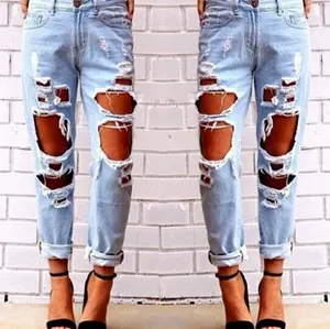 Grosir Populer Longgar Ukuran Besar Liar Seksi Berlebihan Lubang Besar Pengemis Pacar Fashion Wanita Jeans