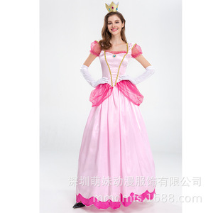 Costume de princesse rose pour femmes, robe de cosplay avec couronne et gants, tenue de fête sur scène - Product Image 3