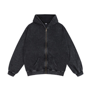 Sudaderas con Capucha de Algodón Lavado al Ácido para Hombre, con Cierre, Serie High Street, Lavado Estilo Vintage - Product Image 1