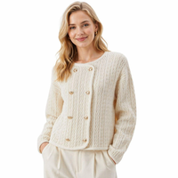 Cardigan en laine tricoté de haute qualité pour femme, coupe décontractée, boutonnage double, manches longues, idéal pour le bureau, collection automne