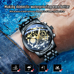 Montres pour hommes de la marque ONTHEEDGE, marque haut de gamme, montre à quartz originale étanche pour homme, style squelette doré, 24 heures jour et nuit - Product Image 4