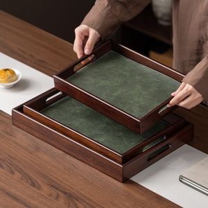 Walnut Colored Rectangular Wood <b>Tray</b> With Handle For <b>Tea</b> Ceremony Accessories - Product Image 2